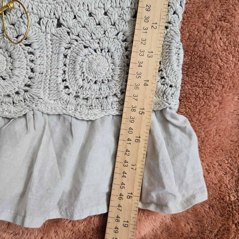 NWT Rebellion Again Womens Crochet Blouse Size Small Boho Peasant Ruffle Hippie